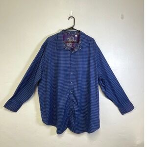 Robert Graham Men's 3XL Check Plaid Button Front Shirt Dragon Embroidery Contras